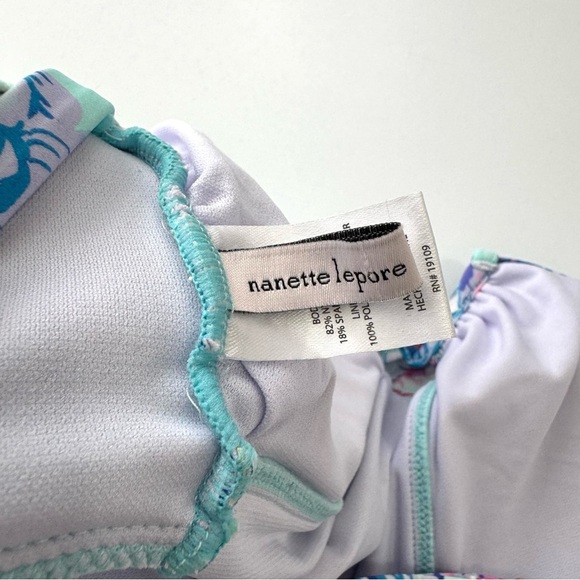 Nanette Lepore Women's Sz 12 Blue Floral Tankini Swimsuit Top Coastal Beachy EUC - Picture 6 of 10